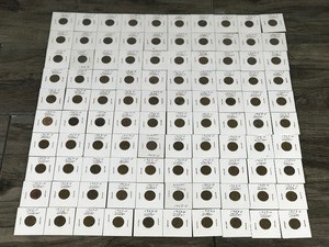 lot 341 image: Lot of 100 Wheat Pennies in Protective Sleeves - see description for Years