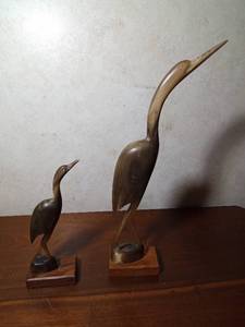 lot 85 image: Pair of vintage hand carved Horn Crane Heron figurines