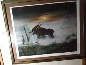 lot 165 image: Framed print of North American Moose called Danger by Lloyd Houland 650650