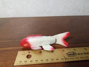 lot 182 image: Signed hand carved wood fish spearing decoy with metal fins by Larry Lange