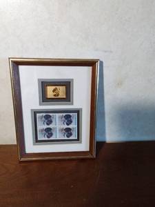 lot 190 image: Framed gold-plated stamp replica and a block of 1991 Federal duck stamps