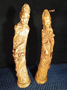lot 120 image: Pair of Chinese figures likely representing the Bodhisattva Guanylin and The Star of God longevity Shou Lao