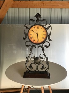 lot 450 image: Metal Framed Clock with Wood Base - 33 Tall
