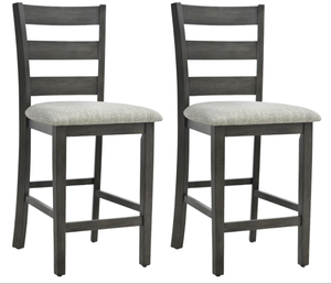 lot 36 image: COLAMY Modern Counter Height Bar Stools, Wooden Bar Stools Set of 2, 25 Inch Upholstered Fabric Barstools with Backs and Wooden Legs for Kitchen Island Dining Room Bar Shop, Dark Grey