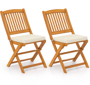 lot 38 image: Costway Outdoor Folding Chairs with Seat Cushions Set of 2, Beige 18.5 x 23.5 x 33.5