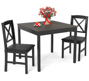 lot 57 image: Costway 3-Piece Dining Table Set Wooden Square Kitchen Table for 2 People Table Size 35.5 x 35.5 x 30 Chair Size 18 x 16 x 32.5 (L x W x H) (Maybe Missing Hardware)
