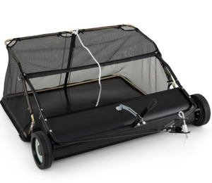 lot 61 image: Garage Gear 48 Inch Tow-Behind Lawn Sweeper with 2627 Cu.FT Hopper Bag  (Maybe Missing Hardware. Missing Parts or Pieces)