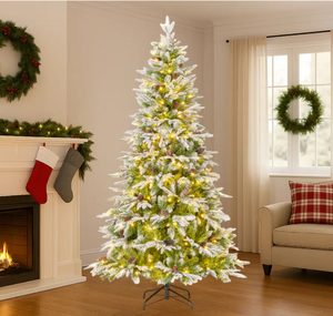 lot 88 image: BreeBe - Artificial Pre-Lit Christmas Tree 9FT with 690 LEDs & Full Tips - GreenWhite