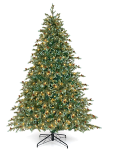 lot 95 image: GOFLAME 7FT Pre-Lit Christmas Tree, Artificial Xmas Tree with 846 Branch Tips, 69 Pine Cones, 340 Warm White LED Lights, 8 Lighting Modes, Holiday Decoration Tree for Home, Shop & Office