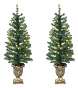 lot 103 image: Holiday Time 3.5 Pre-Lit Artificial Porch Christmas Trees with LED Lights, 2 Count, by Holiday Time