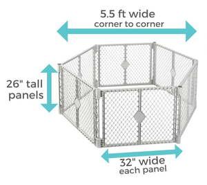 lot 104 image: Toddleroo by North States - Superyard Duo Extra Wide Baby Gate & Play Yard 6 Panel Baby Playpen - Made in USA - 38.5 to 201 Inches Wide - 26 Inches Tall - Light Gray