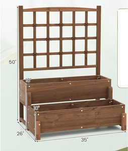 lot 105 image: Toolsempire 2-Tier Raised Garden Bed with Trellis, Wooden Elevated Planter Box with Legs, Hemp Rope & Drainage Holes, Raised Plant Bed for Backyard, Garden, Lawn 88.9 x 66.04 x 127 cm
