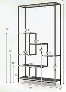lot 114 image: Costway 6-Tier Tall Plant Stand 71 Inch Metal Indoor Plant Shelf with 10 Hanging Hooks 40 x 12 x 71 (Maybe Missing Hardware)