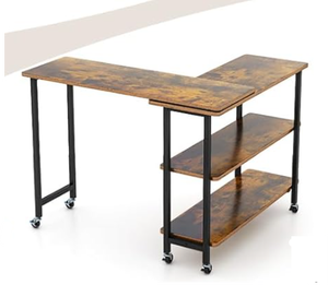 lot 115 image: Giantex 360° Free Rotating Sofa Side Table, Mobile L-Shaped Laptop Desk with Sturdy Metal Frame, 6 Universal Casters, Movable Couch Snack Table with 2-Tier Storage Shelf for Home (Brown) 12D x 55W x 27H (USED, Maybe Missing Hardware)