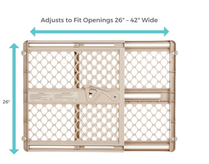 lot 124 image: Toddleroo by North States - Supergate Ergo Baby Gate Plastic Baby Gate for Stairs & Doorways - Adjustable Indoor Safety Gate - Made in USA - 26 to 42 Inches Wide - 26 Inches Tall - Sand