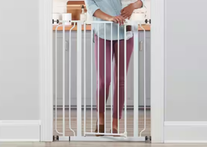 lot 125 image: Regalo 36 in. White Metal Easy Step Extra Tall Walk-Through Gate Expands to fit openings between 29 in. to 36.5 in.