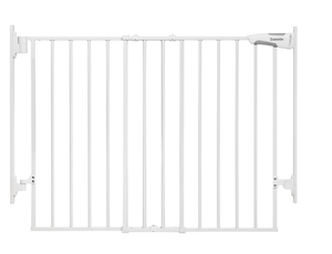 lot 127 image: Babelio 27-45 No Bottom Bar BabyDog Gate with Easy Installation, 2-in-1 Auto Close Design, Suitable for The House, Stairs, and Doorways, Safety Pet Gates with Large Walk-Thru Door, White