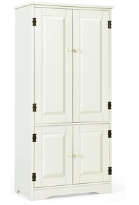lot 131 image: COSTWAY Multi-Purpose Vintage Hallway Cabinet with Adjustable Shelf, Wood, Storage Cabinet, Country House Style for Kitchen, Living Room, Bedroom 58.5 x 31.5 x 123 cm (White) (USED, Minor Transit Damage)