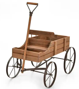 lot 201 image: Costway Garden Plant Planter Wooden Wagon Planter W Wheel Garden Yard 24.5 x 13.5 x 24 (L x W x H)