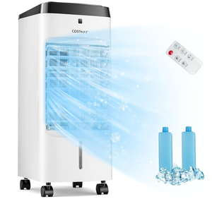 lot 262 image: COSTWAY 3-in-1 Evaporative Air Cooler, Quiet Personal Swamp Cooler with Remote Control, 70° Oscillation, 12H Timer, 3 Speeds, 2 Ice Boxes, Portable Air Cooler Fan for Room Bedroom Home Office