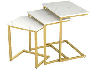 lot 266 image: Tangkula Nesting Table Set of 3, Rectangle Stacking Side End Table with Wood Top & Metal Legs, Adjustable Foot Pads, C-shaped Accent Coffee Tables for Small Spaces, Living Room Tallest Table 14D x 20W x 22.5H (C-shaped, White, 3-pc)