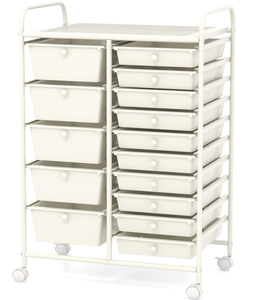 lot 269 image: SlickBlue 15-Drawer Rolling Storage Cart with Metal Frame and Colorful Drawers for Office, Home, and Garage 21D x 13W x 7H