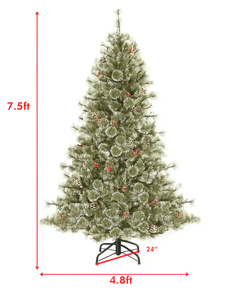 lot 277 image: BreeBe - Artificial Xmas Tree 7.5ft Pre-Lit with Hinged Design & Fast Power Connector - Green (Missing Hardware)
