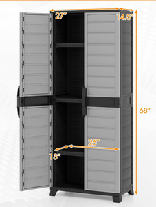 lot 279 image: GOFLAME 2-Door Storage Cabinet, 68 Plastic Tool Organizer with 3 Adjustable Shelves, Detachable Legs & Locking Holes, Multipurpose Shelving Cabinet for Garage, Office, Warehouse