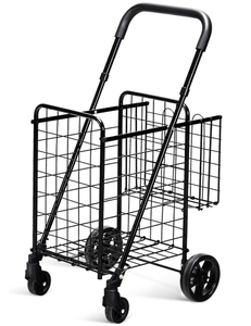 lot 283 image: Goplus Folding Shopping Utility Cart, Double Basket and 360° Swivel Wheels, Adjustable Handle, Small Cart Perfect for Grocery Laundry Book Luggage Travel