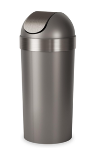 lot 291 image: Umbra Venti 16-Gallon Swing Top Kitchen Trash Large, 35-inch Tall Garbage Can for Indoor, Outdoor or Commercial Use, Pewter (Minor Transit Damage)