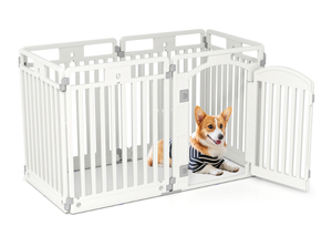 lot 459 image: Costway 81CM 6-Panel Dog Playpen with Secure Locking Door and Ground Stakes 129 x 65 x 81 cm (L x W x H)