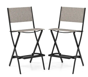 lot 133 image: Costway - Set of 2 Outdoor Bar Chair Folding Bar Height Stool with Metal Frame - Coffee Product Height 40 inches Product Width 22.5 inches