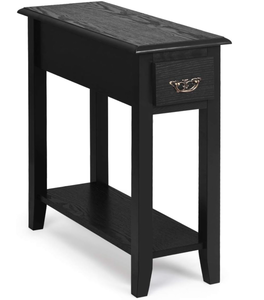 lot 137 image: Tangkula Narrow End Table, Slim Side Table with Drawer and Open Shelf, Small End Tables for Small Spaces, Narrow Nightstand Bedside Table for Living Room Bedroom, 9.8 x 23.6 x 23.6 inches (1, Black)
