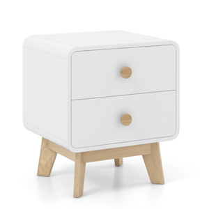 lot 141 image: Costway Nightstand with 2 Drawers Solid Rubber Wood Legs 18.5 x 16 x 21.5