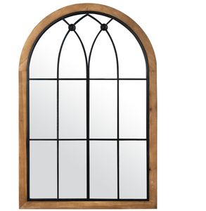 lot 142 image: GIFTTROVE Farmhouse Wooden Arched Mirror, Decorative Arch Mirror Wall Decor, Rustic Window Pane Mirrors, Wood Framed Wall Mirrors for Entryway, Living Room