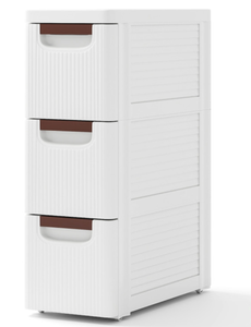lot 143 image: Costway Drawer Rolling Organizer Unit Narrow Storage Cabinet with Built-In Wheels for Small Space