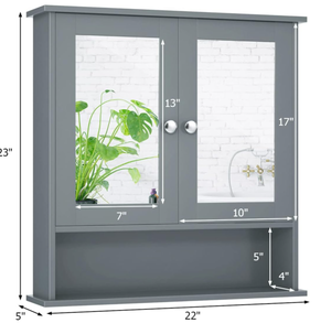 lot 145 image: Tangkula Bathroom Medicine Cabinet with Mirror, Wall Mounted Wooden Hanging Organizer with Doors and Shelves, Bathroom Wall Mirror Cabinet 5D x 22W x 23H (Mirror Doors, Gray)