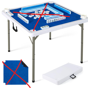 lot 148 image: Goplus Mahjong Table, 35 Square Folding Card Table w4Cup Holders, Metal Legs, Portable Mahjong Game Table for Domino Game, Picnic (Navy, Table wRemovable Mat) (Missing Game Mat & Pieces. In A Recycled Box)