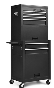 lot 170 image: Costway High Capacity 6-Drawer Rolling Tool Chest Storage Cabinet Toolbox Combo w Riser 33D x 59.7W x 132H Centimetres (Maybe Missing Hardware. Missing Parts or Pieces)