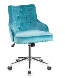 lot 274 image: Gymax Velvet Office Chair Upholstered Swivel Computer Task Chair Turquoise 23.5 x 22.5 x 33-38.5 (L x W x H)