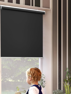 lot 290 image: GENIMO 100% Blackout Roller Window Shades, Window Blinds Cordless for Home, Office, Bedroom, Easy to Install, Black, 34 W X 75 H