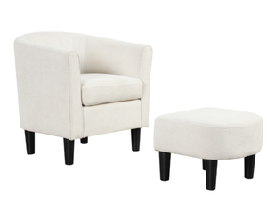 lot 328 image: Costway Upholstered Teddy Velvet Club Barrel Chair with Ottoman with Footrest 26.5 x 25 x 26.5 inch (L x W x H)