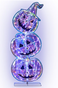 lot 373 image: Boyel Living Halloween Decoration 150 LED Stacked Pumpkin Light Set with Base 3.4ft
