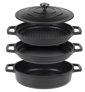 lot 453 image: Kitchen HQ 4-piece Cast Iron Ceramic Nonstick Stacking Cookware Set