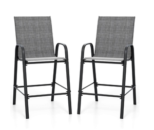 lot 300 image: Costway - 2 PCS Outdoor Bar Stools 29 Fabric Bar Height Stools with Armrests & Footrest - Gray