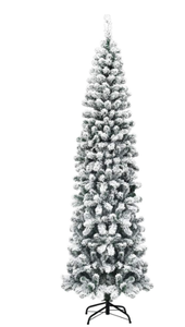 lot 301 image: Goplus 7.5ft Artificial Snow Flocked Christmas Tree, Unlit Pencil Hinged Pine Tree with Metal Stand, Slim Xmas Snowy Tree for Indoor and Outdoor Use