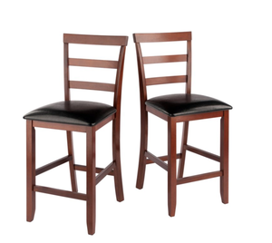 lot 303 image: Winsome Wood Simone 2-Pc Cushion Ladder-back Counter Stool Set, Black & Walnut