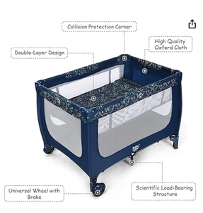 lot 304 image: BABY JOY Portable Playard with Bassinet, Double Layer Foldable Baby Playpen with Breathable Mattress, Lightweight Easy Set up Baby Crib with Carry Bag, Foldable Travel Crib from Newborn to Toddlers