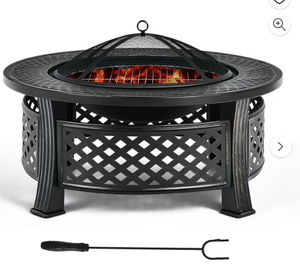 lot 313 image: Costway 32 Round Fire Pit Set W Rain Cover BBQ Grill Log Grate Poker