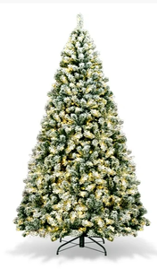 lot 314 image: Costway CM22870US 7.5Ft Pre-Lit Premium Snow Flocked Hinged Artificial Christmas Tree w550 Lights